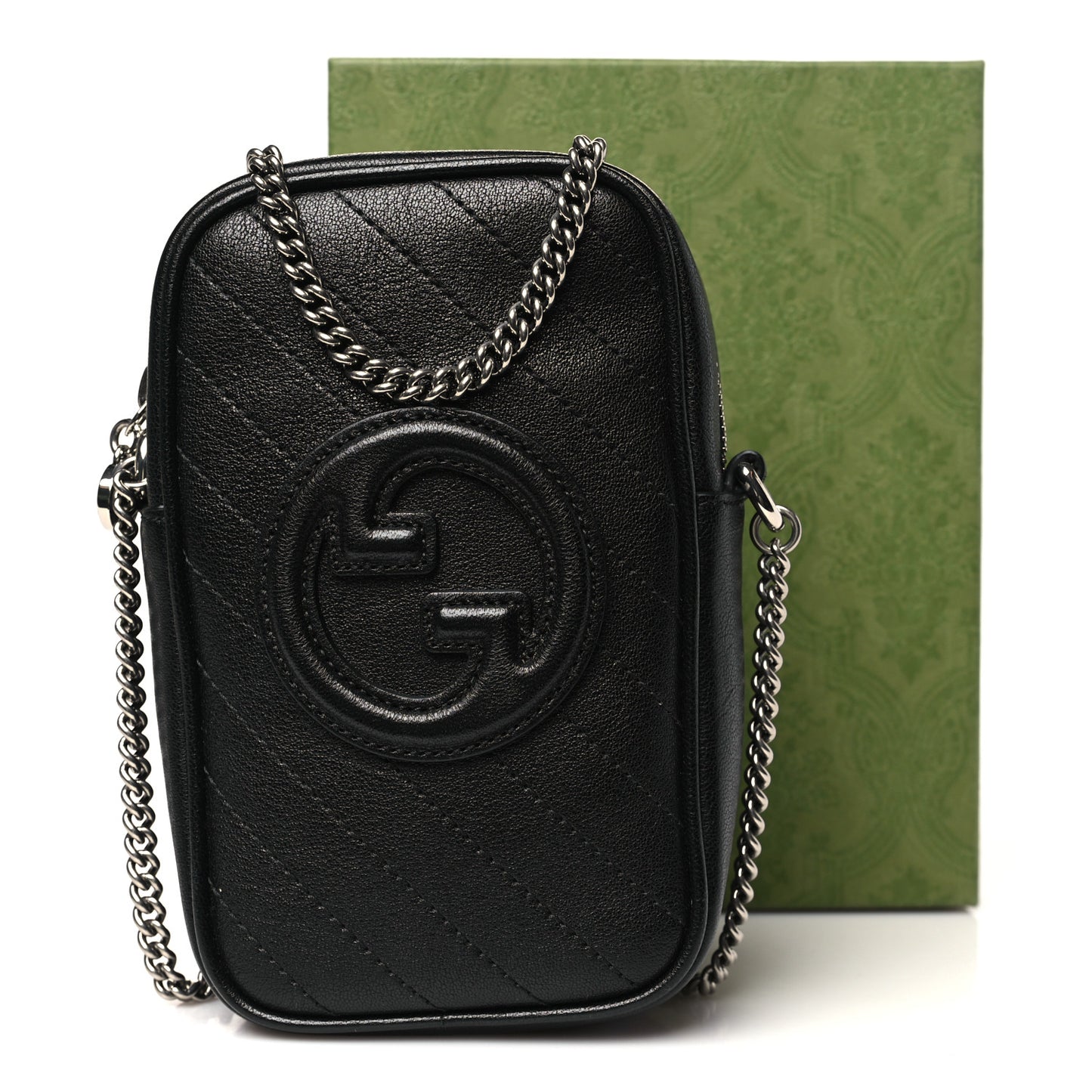 Sakai Be Green Calfskin Diagonal Stitched Mini Blondie Vertical Shoulder Bag Black