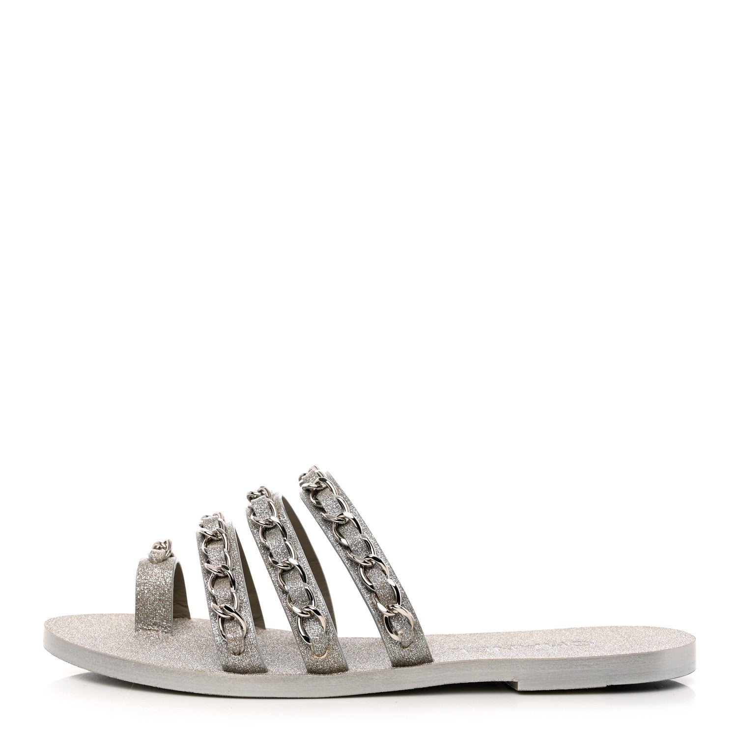 Chanel Fantasy Goatskin Chain Mules 38.5 Light Grey 1 of 9
