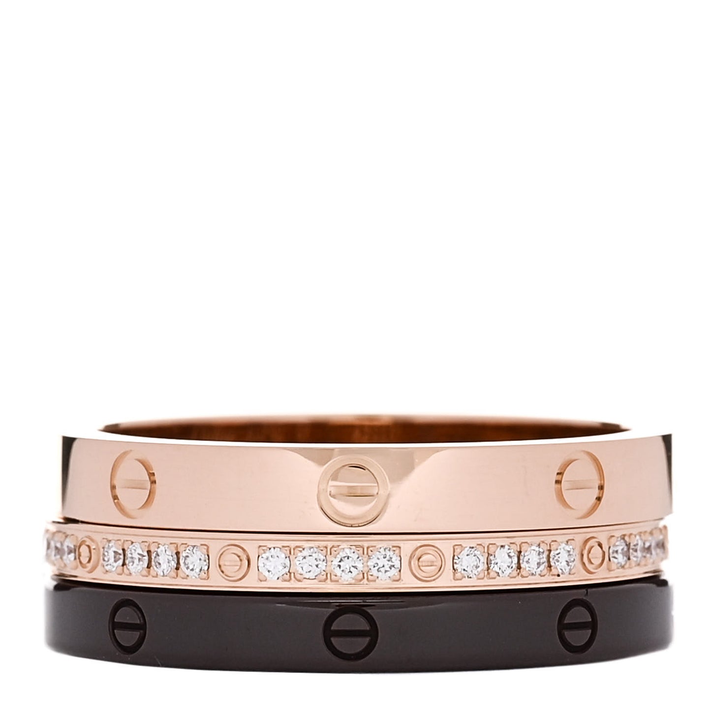 18K Pink Gold Diamond Ceramic LOVE Ring Set 57 8