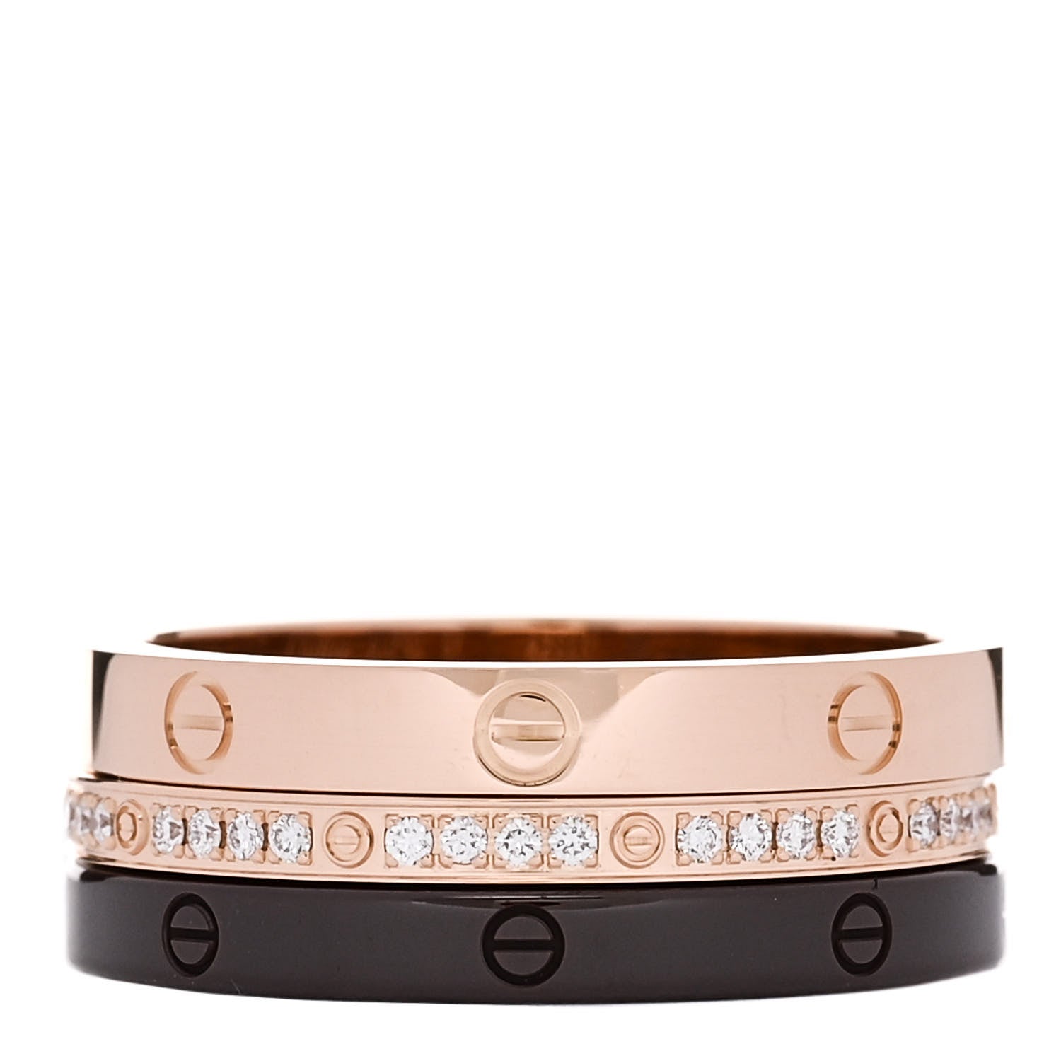 Cartier 18K Pink Gold Diamond Ceramic LOVE Ring Set 57 8 1 of 5