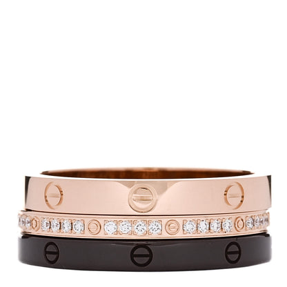 Cartier 18K Pink Gold Diamond Ceramic LOVE Ring Set 57 8 1 of 5