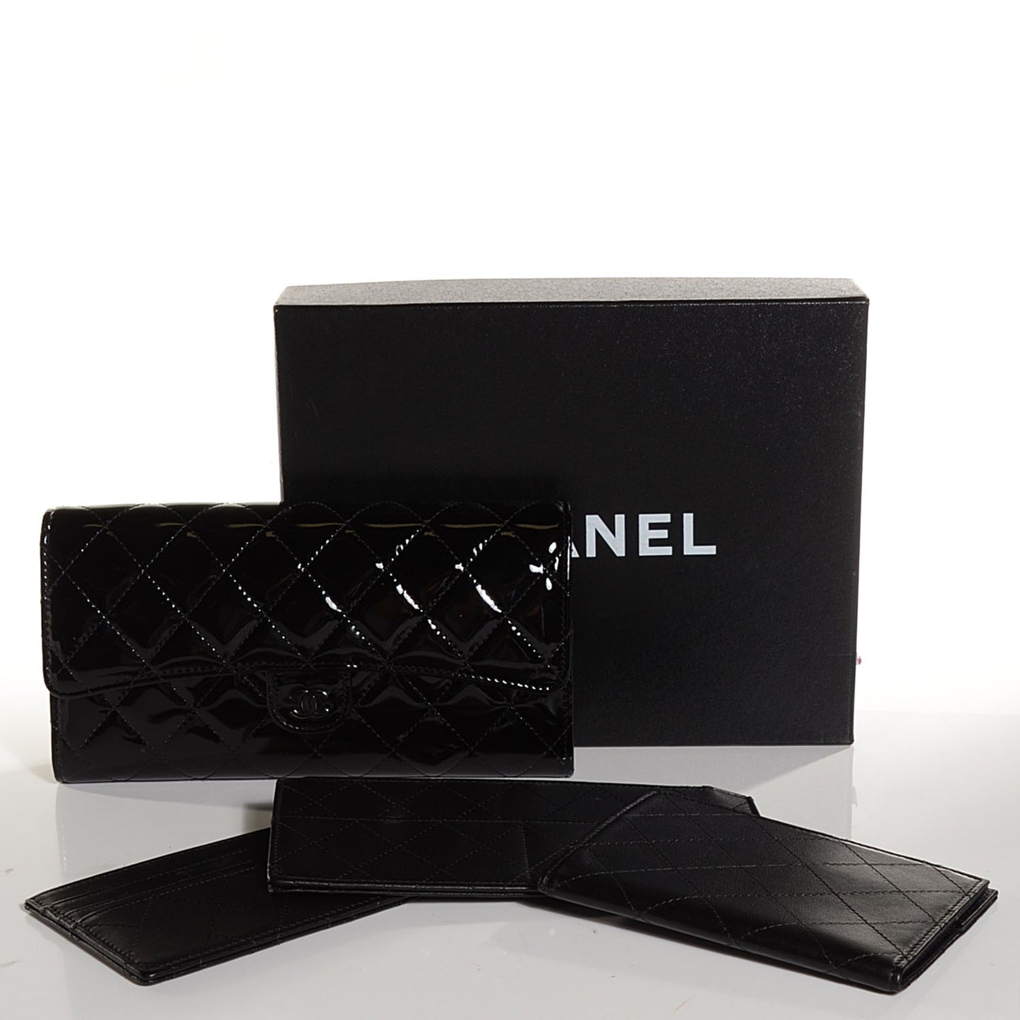 Patent Quilted Travel Wallet Black