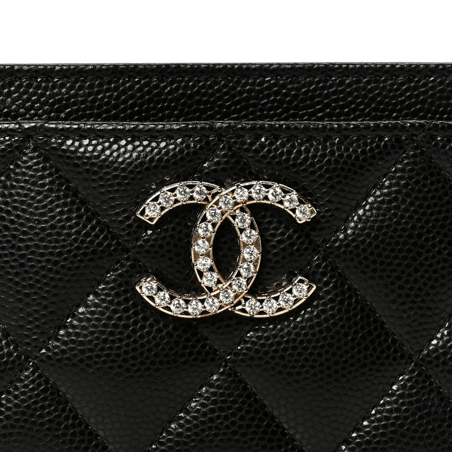 Caviar Quilted Crystal Card Holder Black