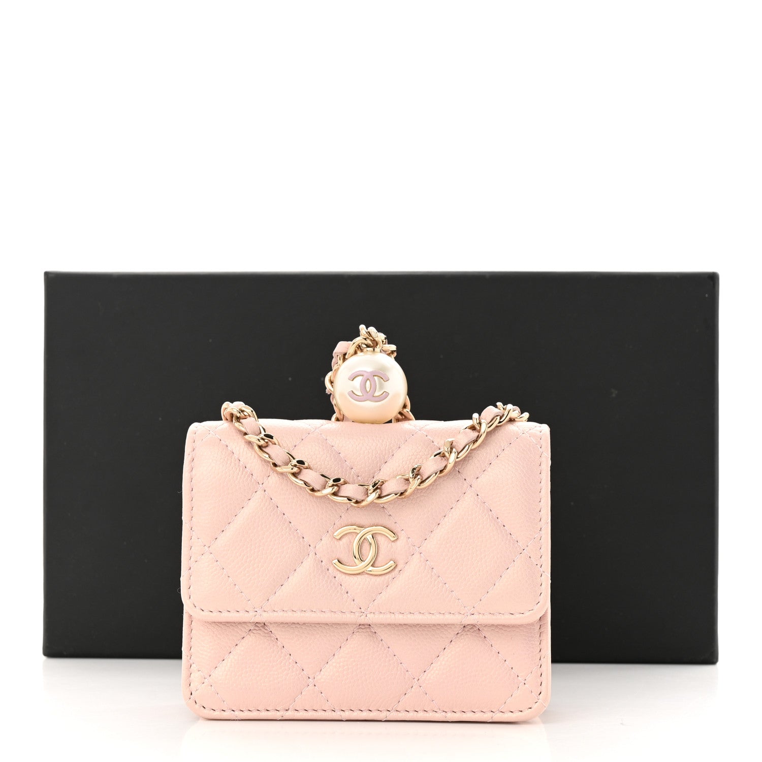 Chanel Iridescent Caviar Quilted Pearl On Top Coin Purse With Chain Light Pink 12 of 12