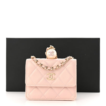 Chanel Iridescent Caviar Quilted Pearl On Top Coin Purse With Chain Light Pink 12 of 12