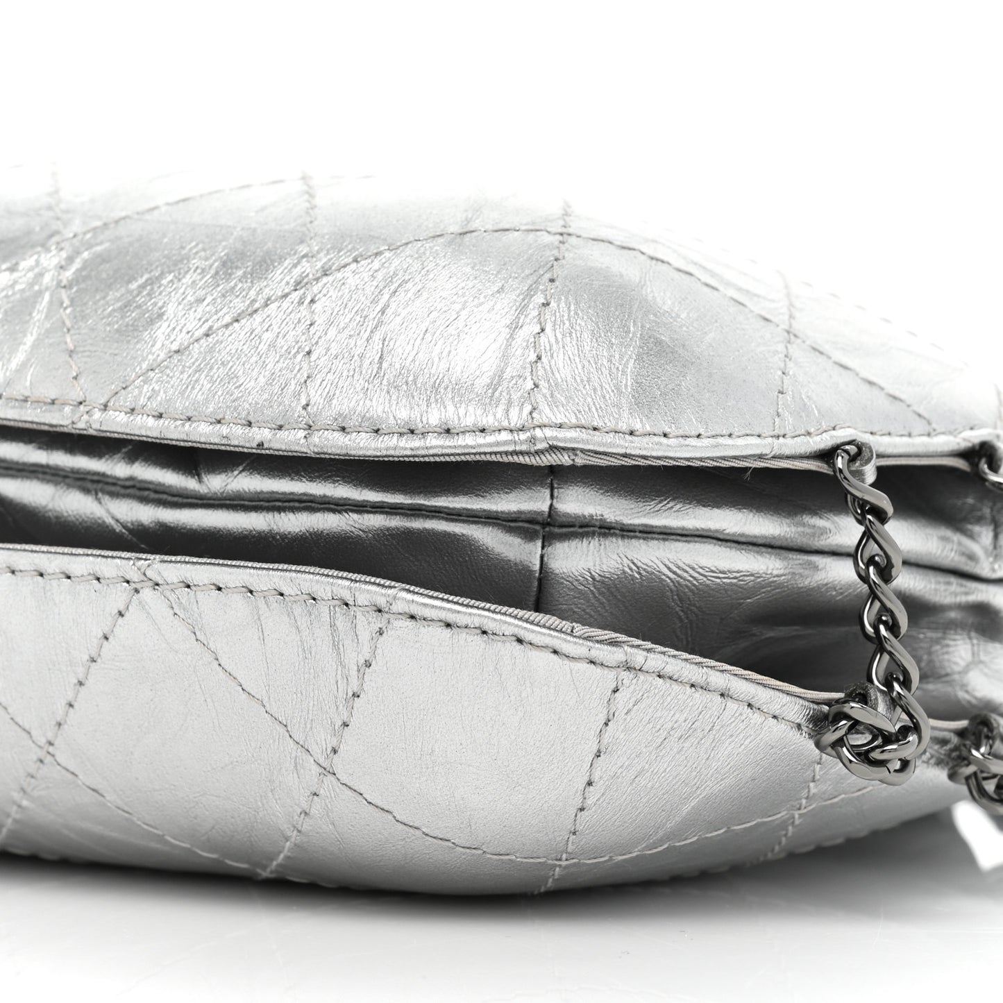 Metallic Aged Calfskin Quilted Small Gabrielle Bucket Silver