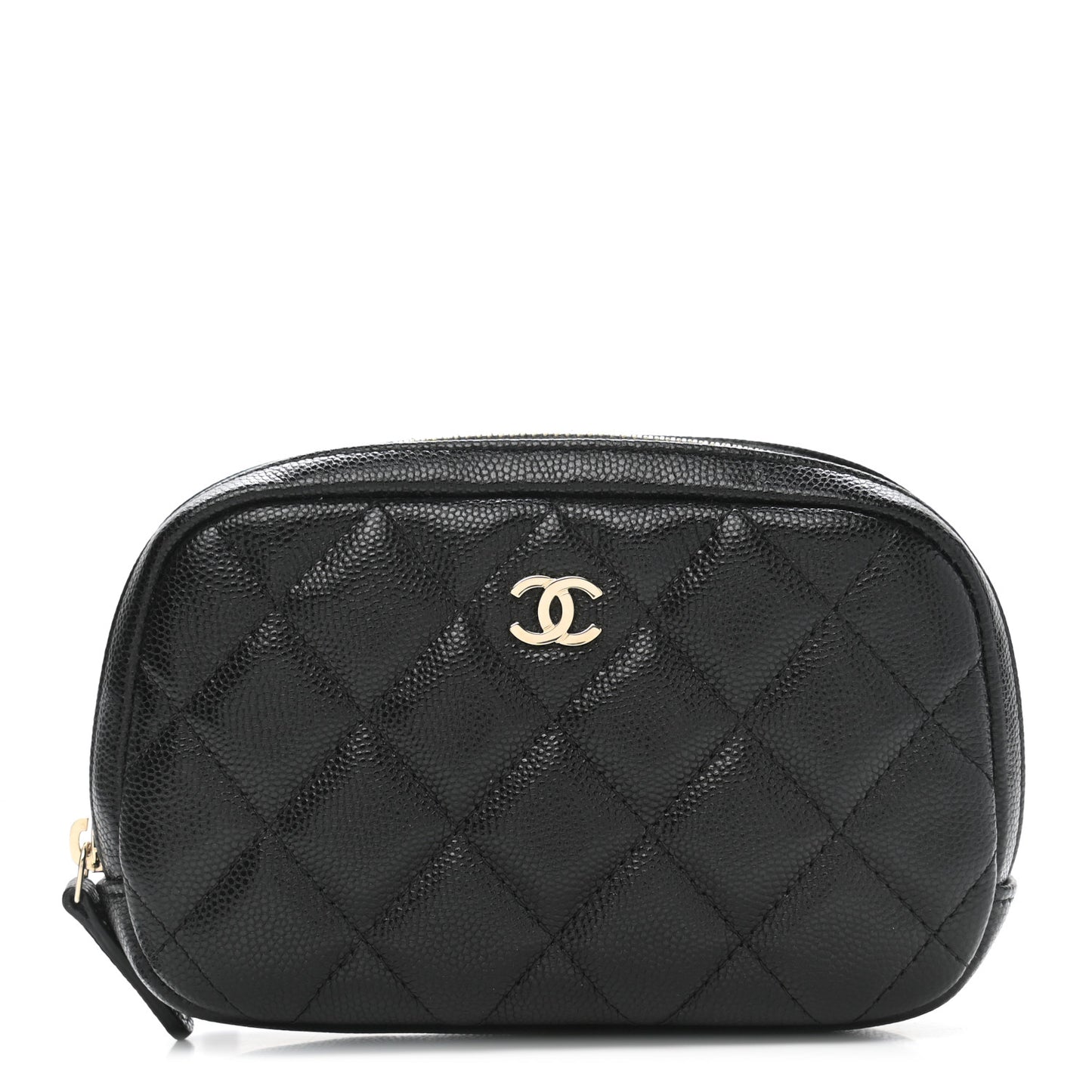 Caviar Quilted Small Curvy Pouch Cosmetic Case Black