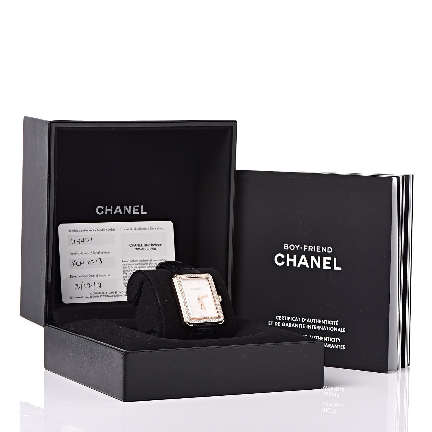 Chanel 18K Beige Gold Alligator Diamond Bezel 29mm Boy-Friend Manual Winding Watch Black 10 of 10