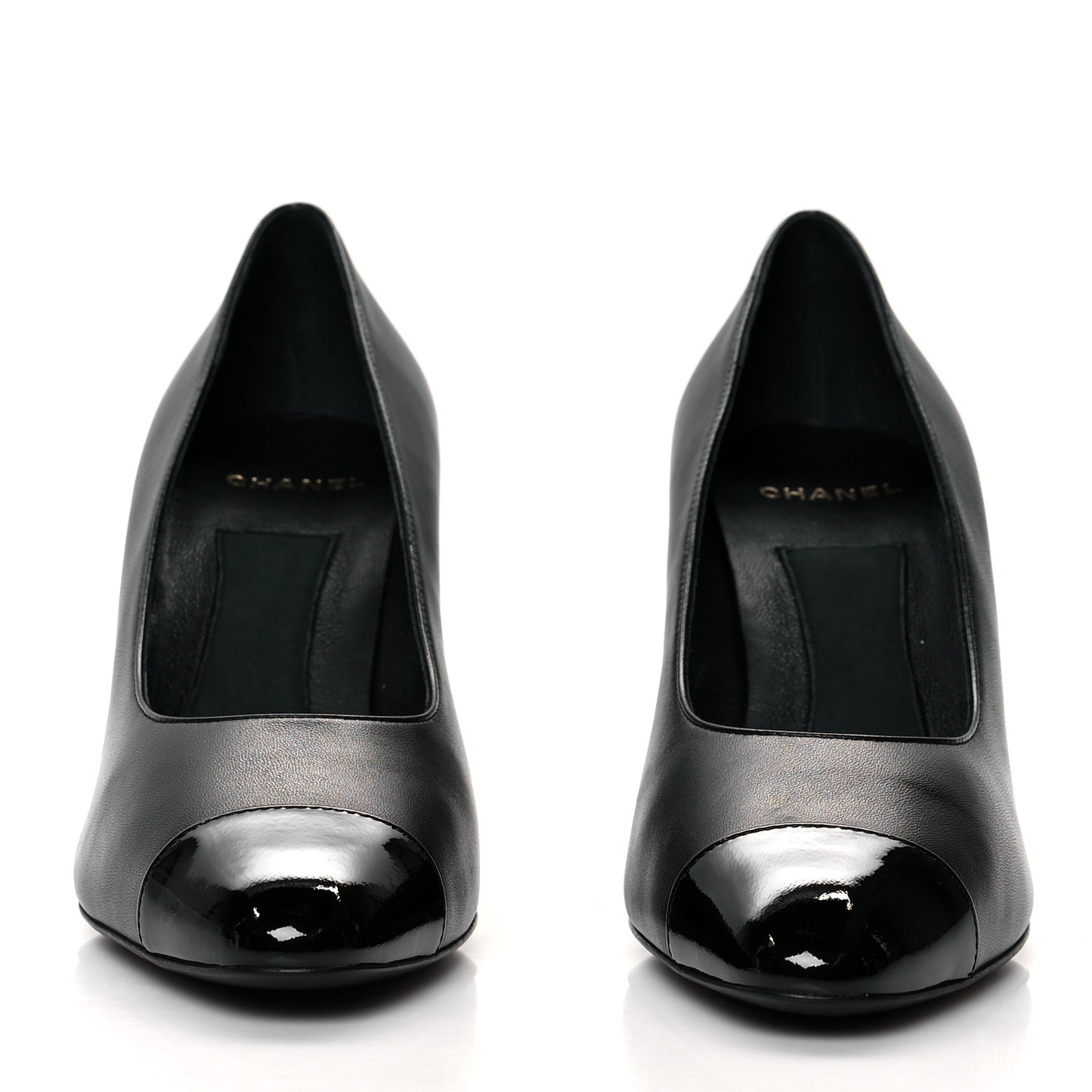 Lambskin Patent Cap Toe Pearl Pumps 39.5 Black