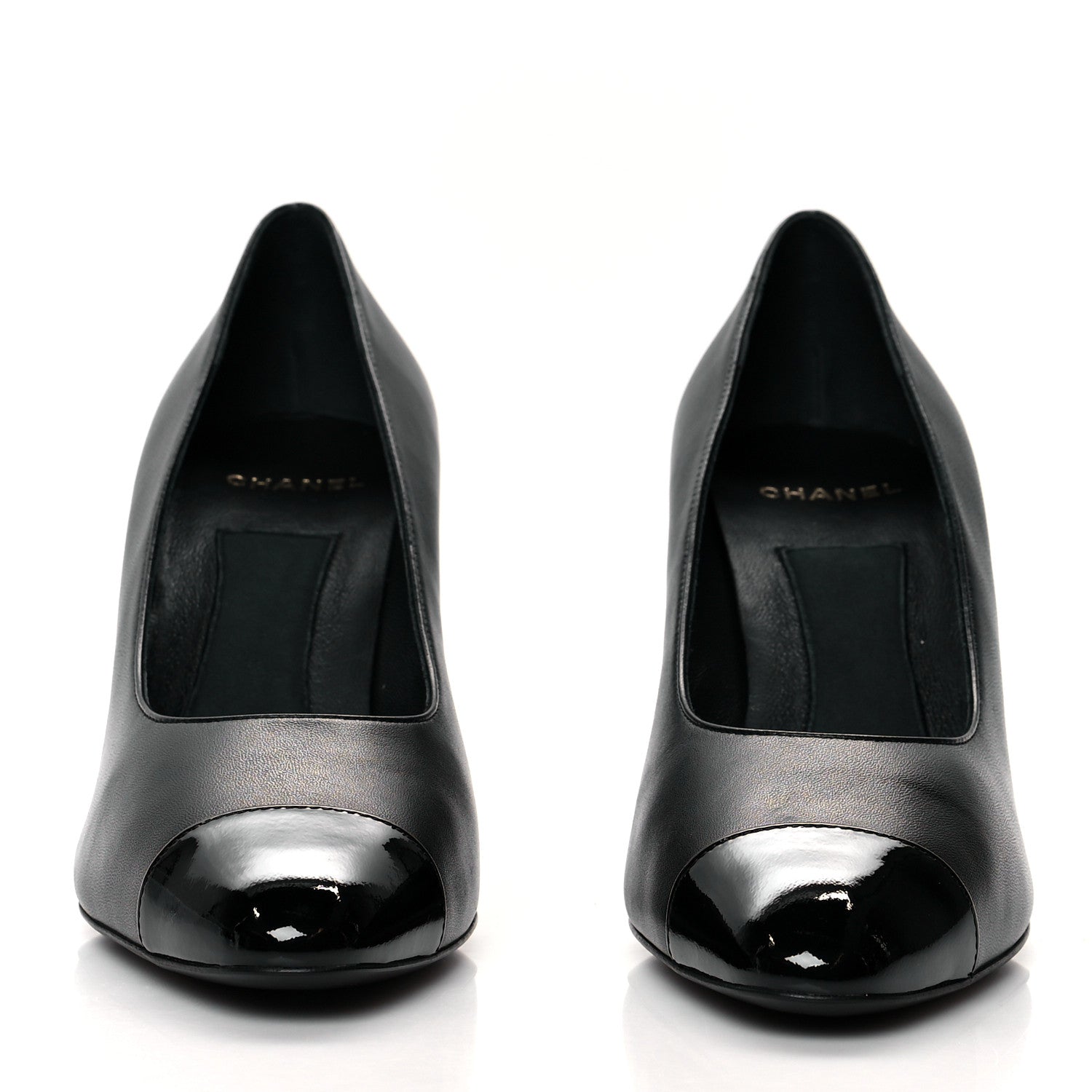 Chanel Lambskin Patent Cap Toe Pearl Pumps 39.5 Black 2 of 9