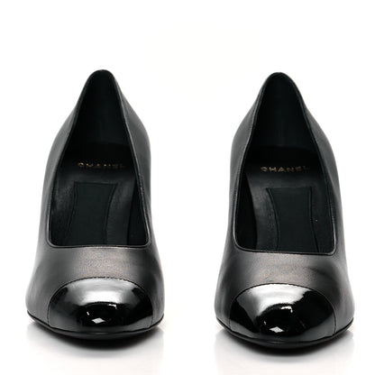 Chanel Lambskin Patent Cap Toe Pearl Pumps 39.5 Black 2 of 9