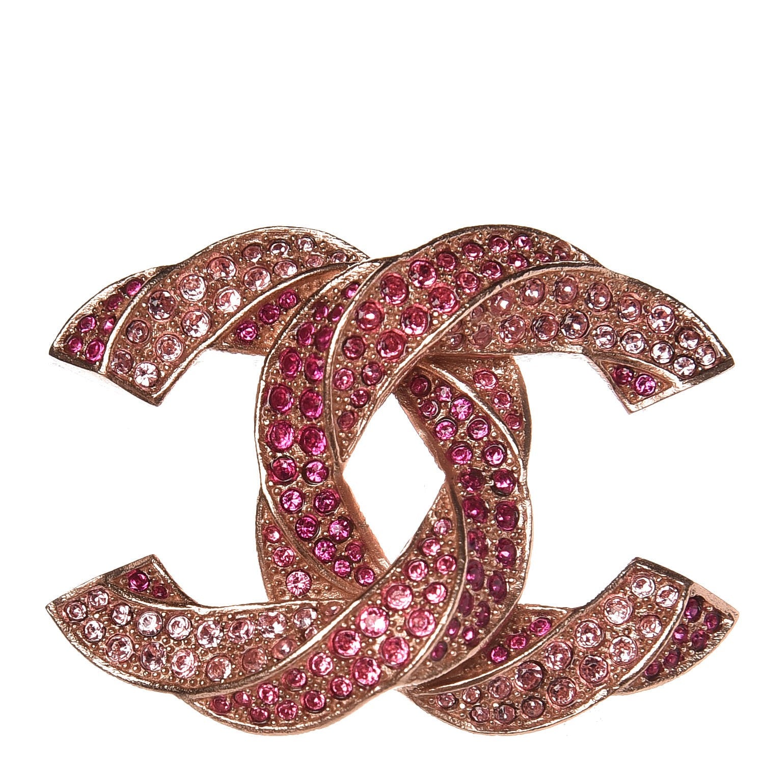 Chanel Crystal Twisted CC Brooch Rose Gold 1 of 4