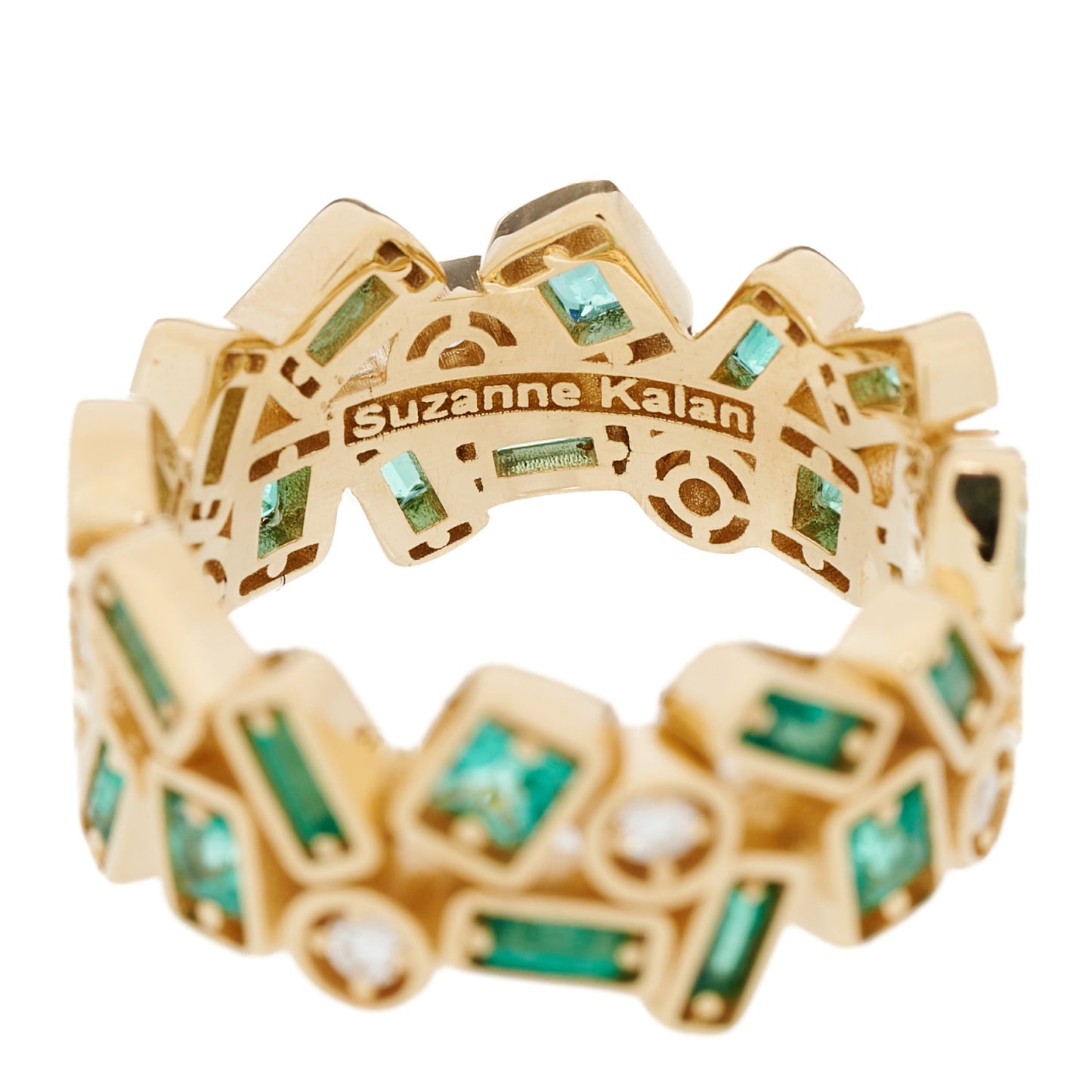 18K Yellow Gold Diamond Emerald Mosaic Ring 54 6.75