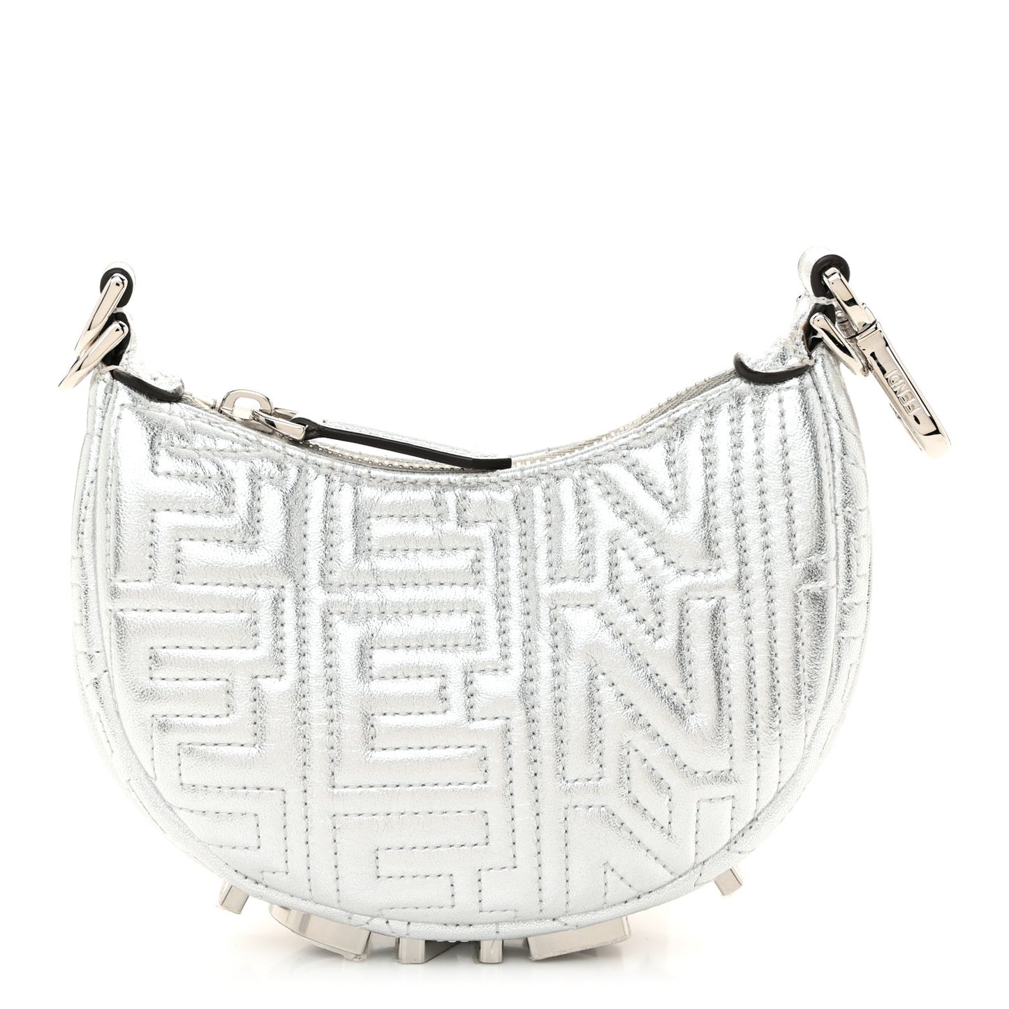 X MARC JACOBS Laminated Craquele Lambskin Nano Fendigraphy Hobo Charm Argento