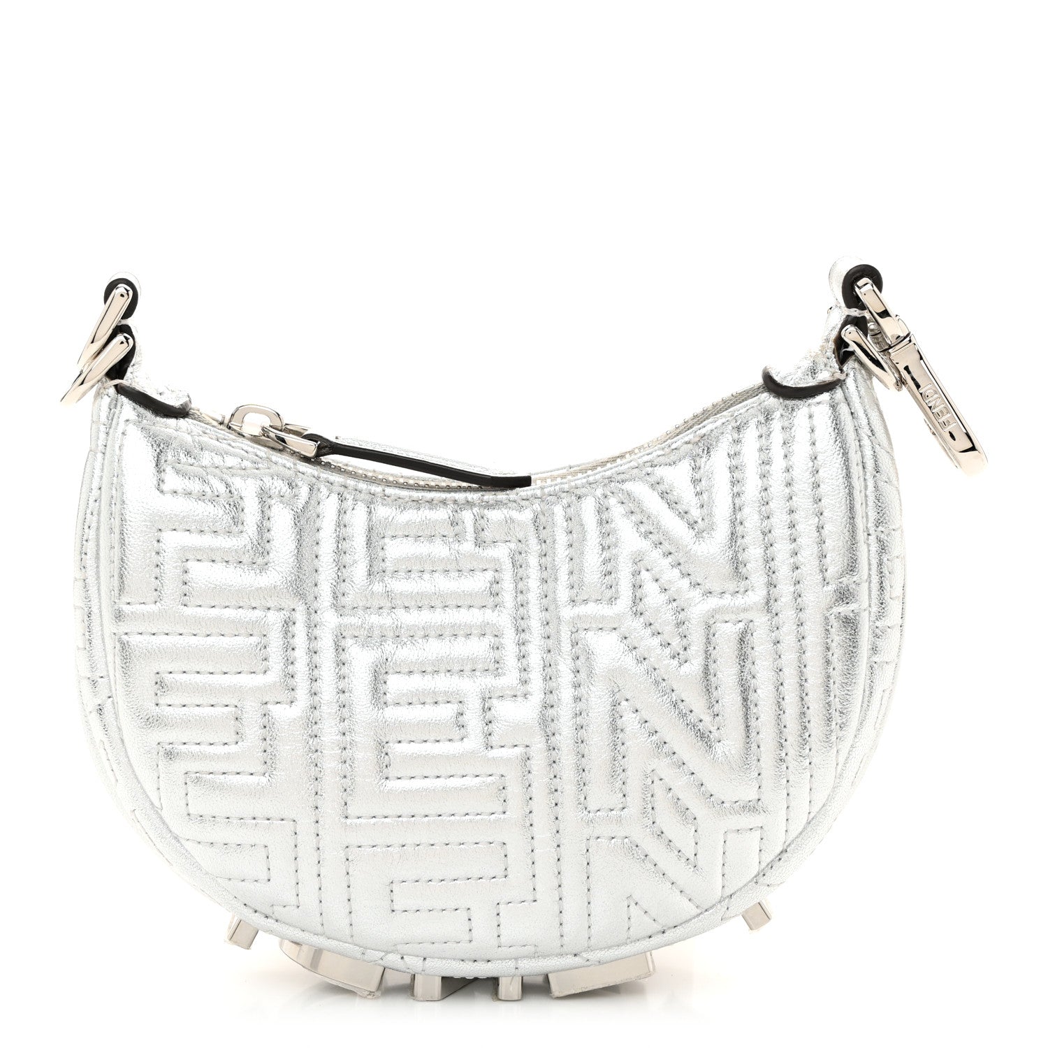 Fendi X MARC JACOBS Laminated Craquele Lambskin Nano Fendigraphy Hobo Charm Argento 1 of 11