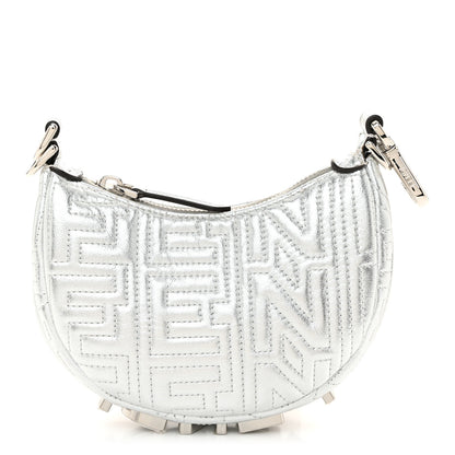 Fendi X MARC JACOBS Laminated Craquele Lambskin Nano Fendigraphy Hobo Charm Argento 1 of 11