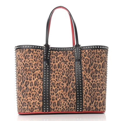 Christian Louboutin Calfskin Leopard Print Spikes East West Cabata Tote Black 3 of 10