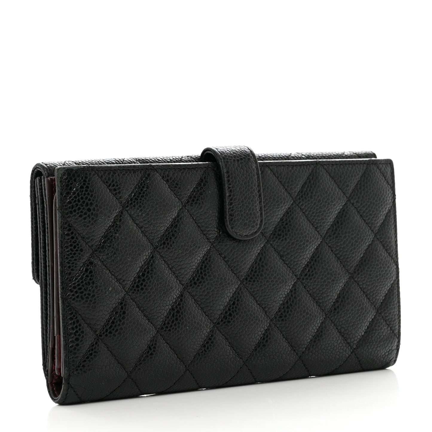 Caviar Quilted Long Flap Wallet Black