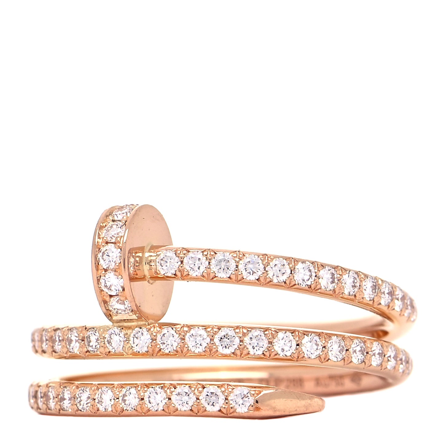 18K Pink Gold Diamond Double Juste Un Clou Paved Ring 49 4.75