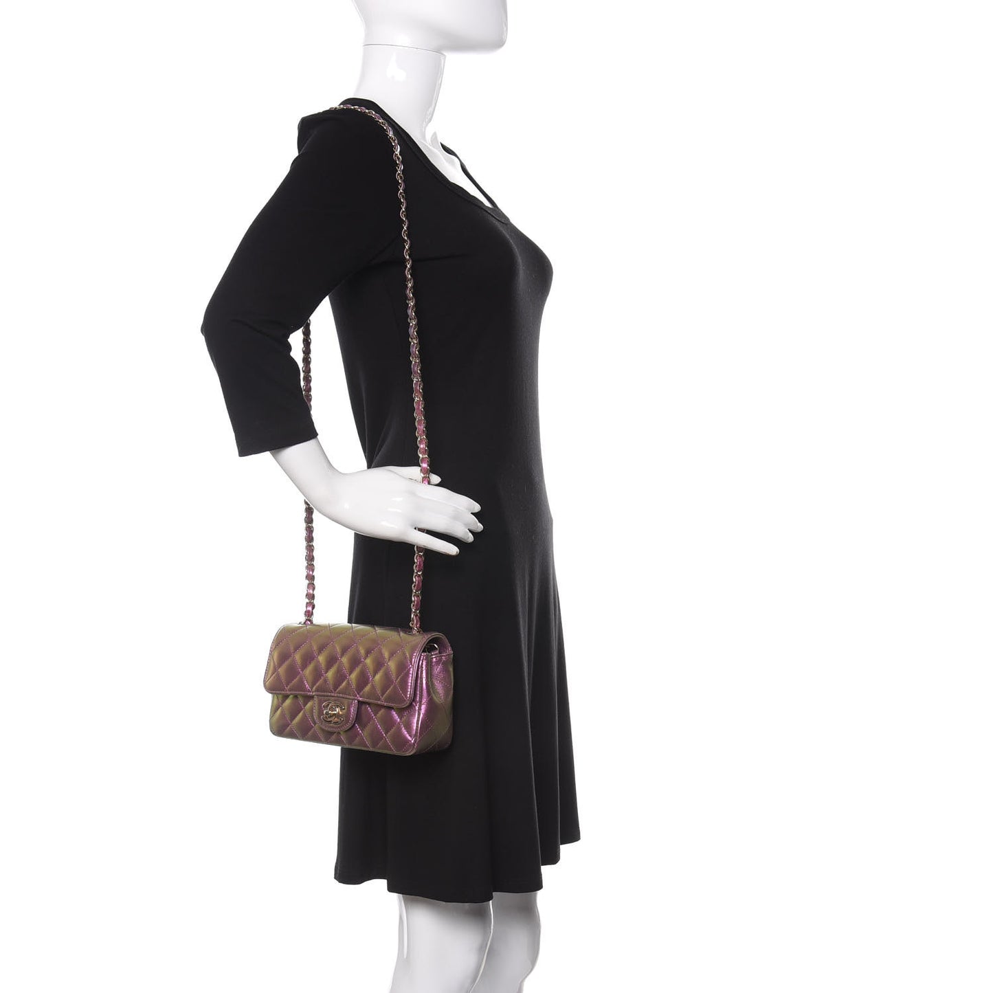 Iridescent Lambskin Quilted Mini Rectangular Flap Purple
