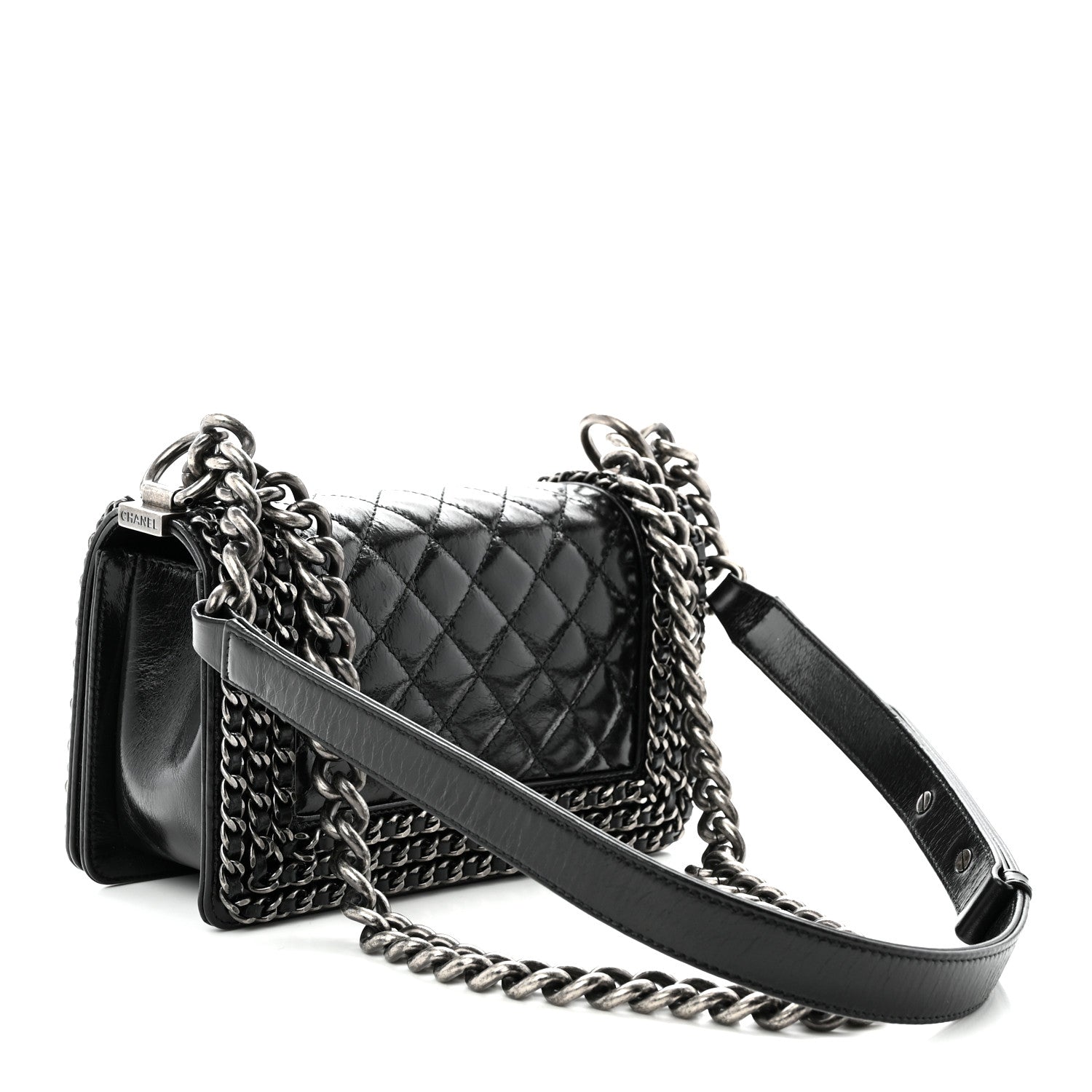 Chanel Glazed Calfskin Quilted Small Boy Chained Flap Black 3 of 11