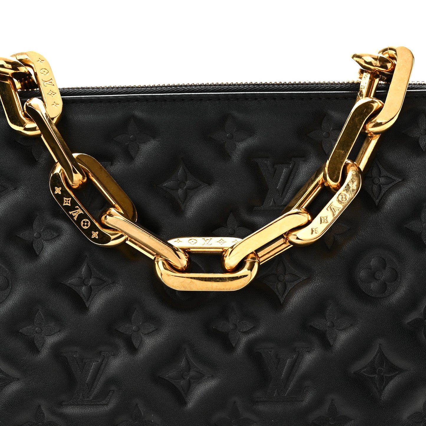 Lambskin Embossed Monogram Coussin MM Black