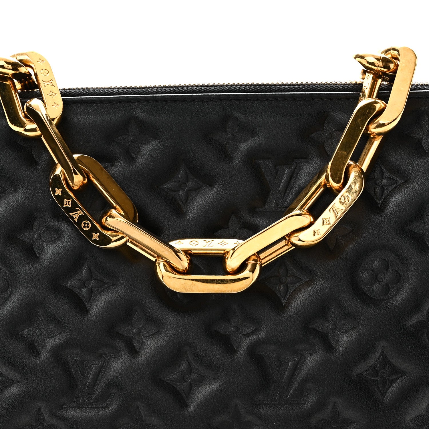Louis Vuitton Lambskin Embossed Monogram Coussin MM Black 7 of 9