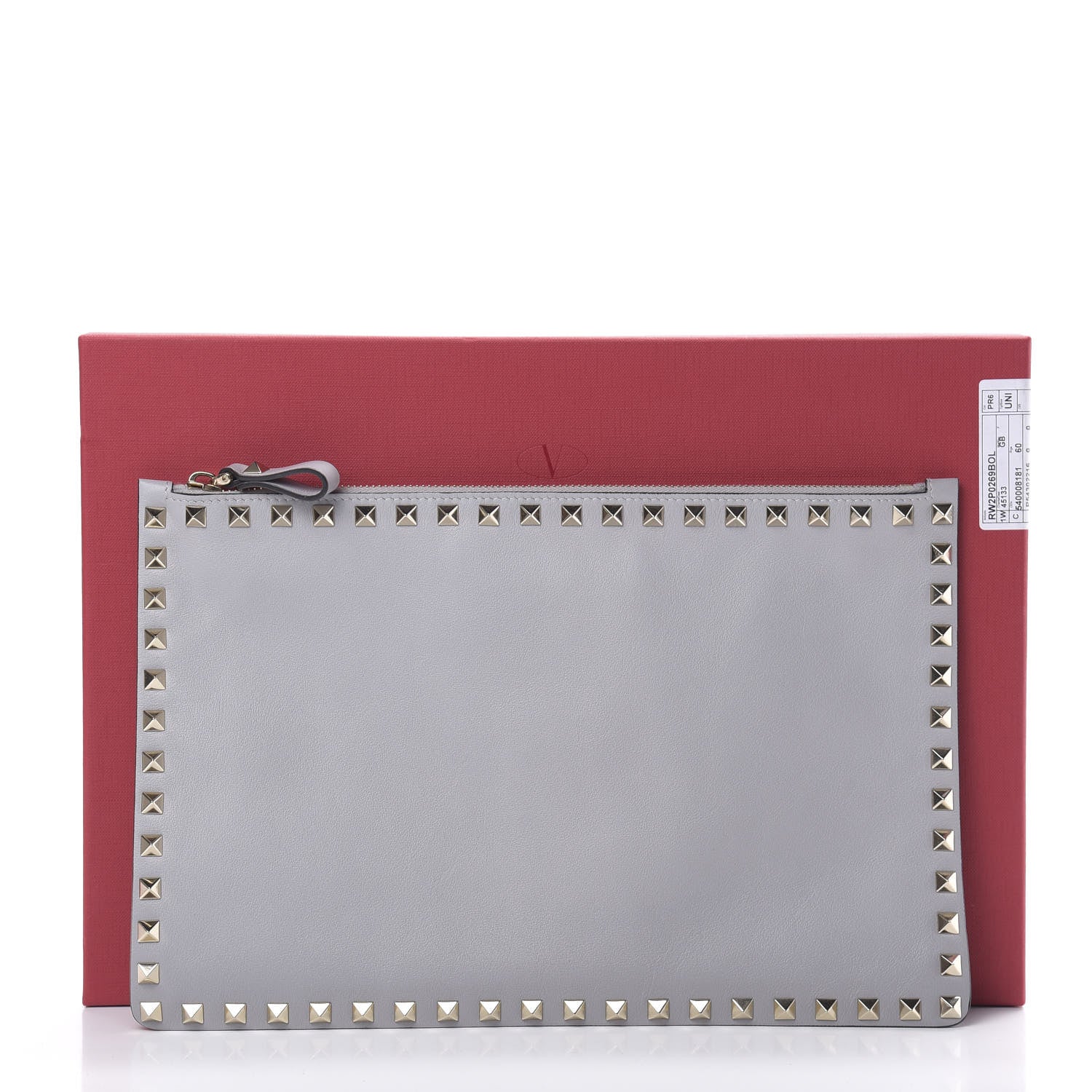 Valentino Garavani Vitello Large Rockstud Zip Pouch Grey 7 of 7