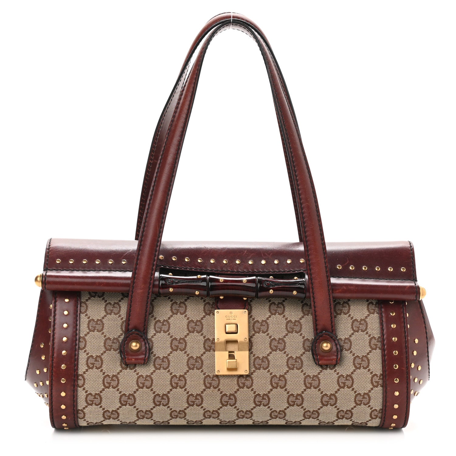 Gucci Monogram Bamboo Bullet Satchel Burgundy 1 of 9