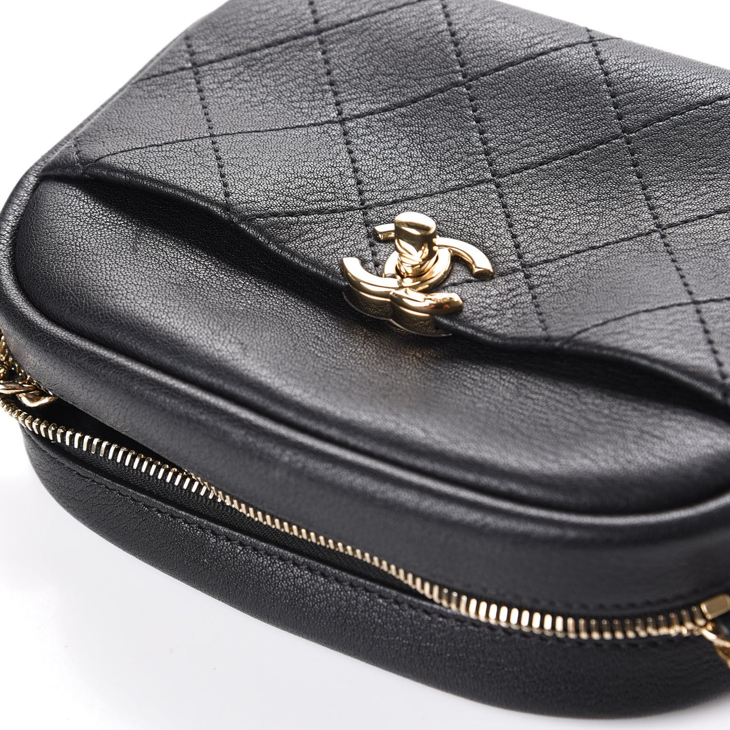 Goatskin Quilted Small Casual Trip Camera Case Black