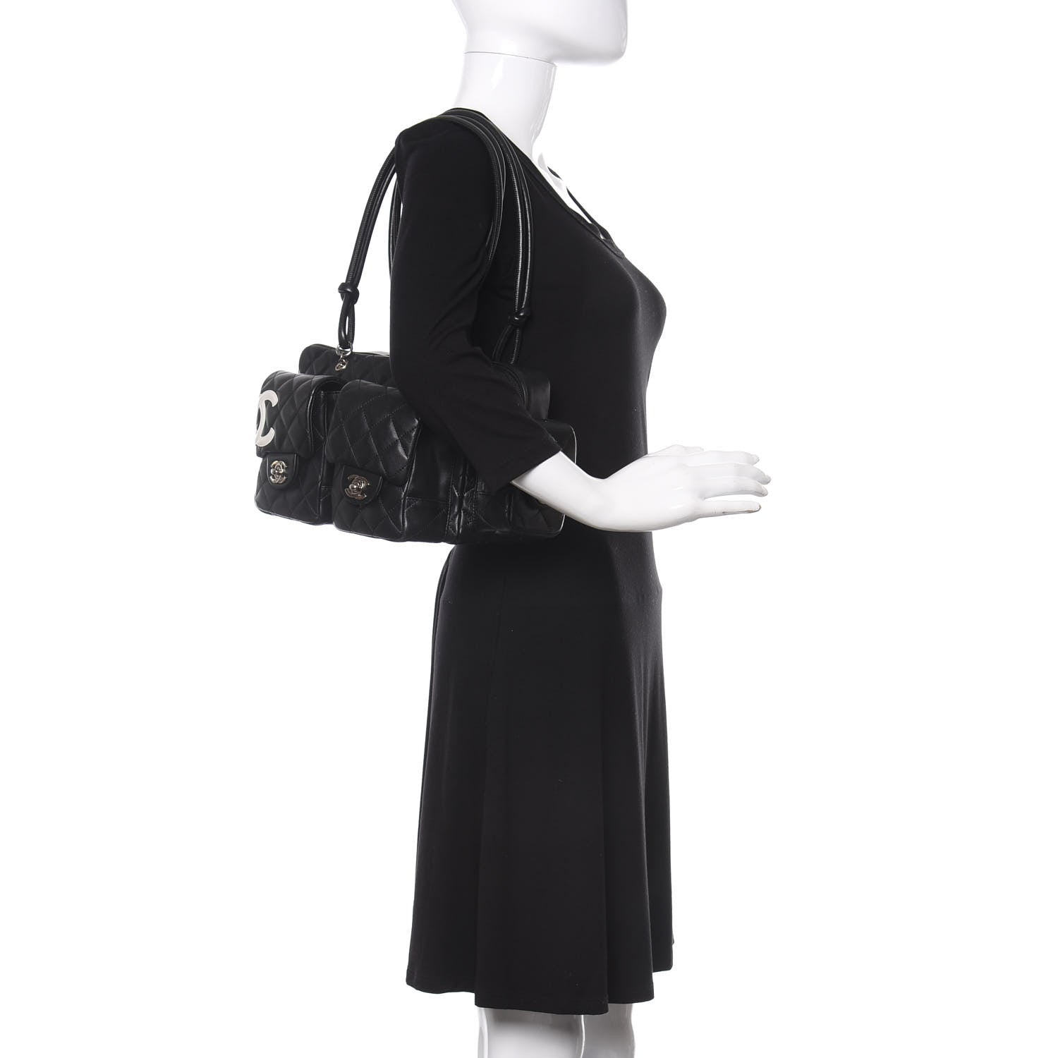 Chanel Calfskin Quilted Small Cambon Multipocket Reporter Black White 2 of 12