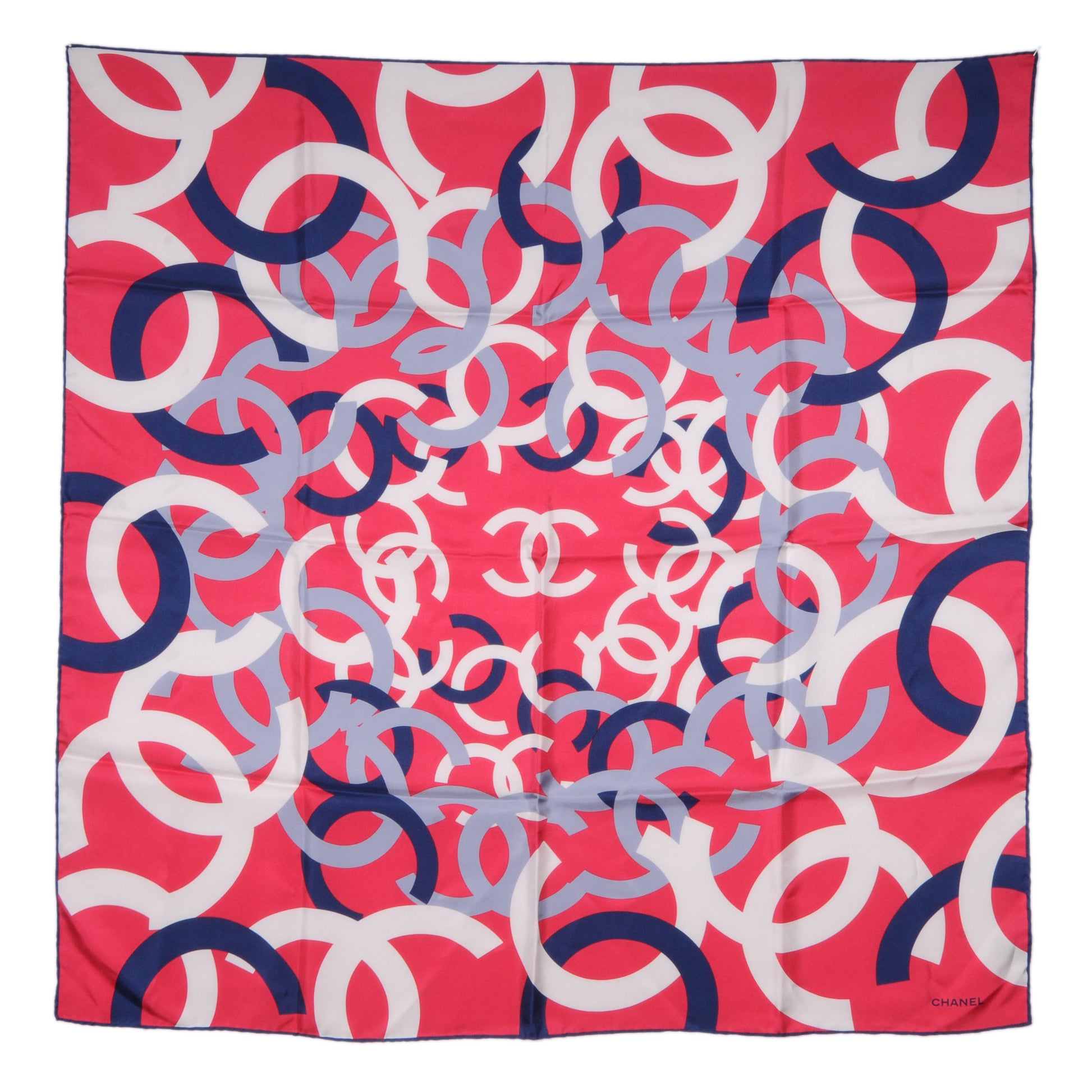 Chanel Silk CC Logo Scarf Fuchsia Blue 2 of 5