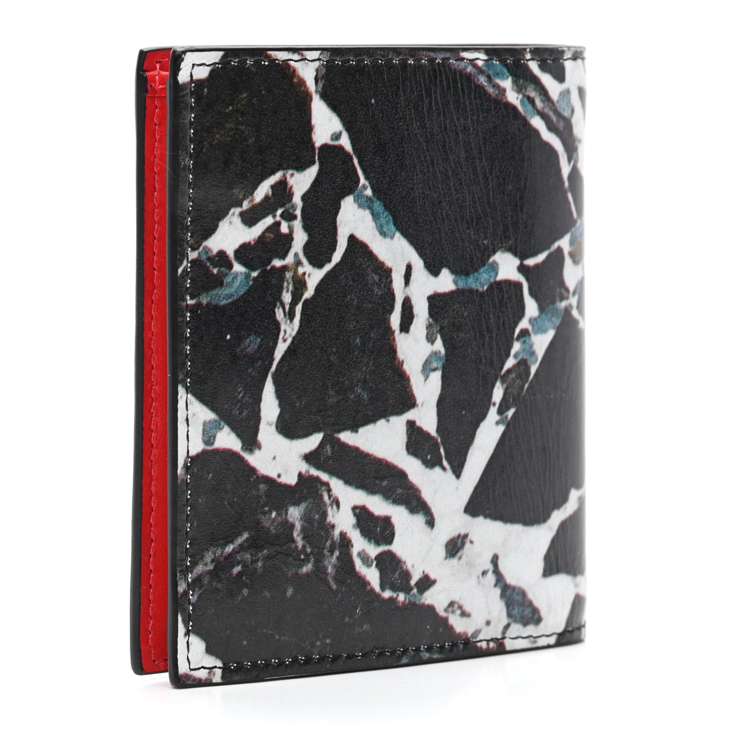 Christian Louboutin Calfskin Marble Print Spiked Bi-Fold Wallet Black 3 of 8