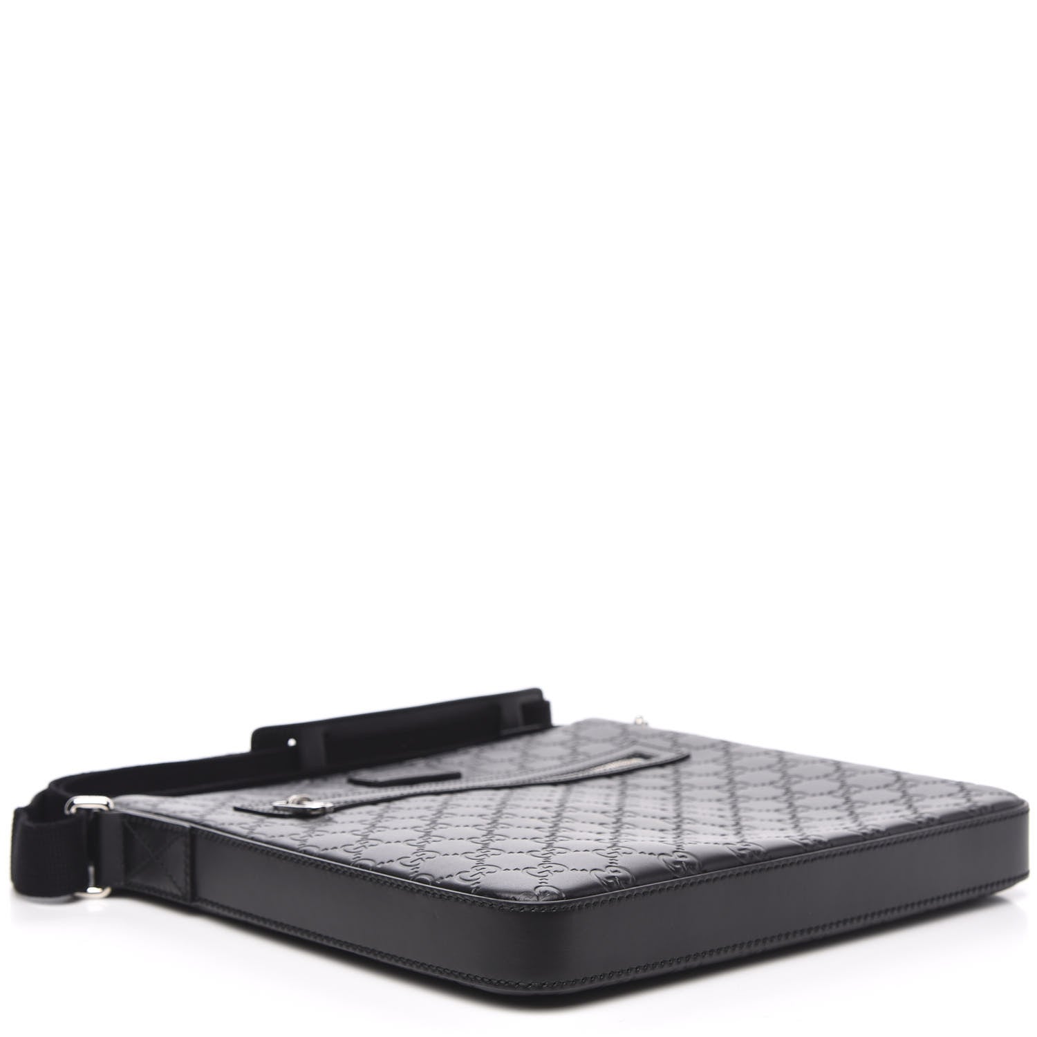 Gucci Guccissima Signature Medium Flat Messenger Bag Black 3 of 9