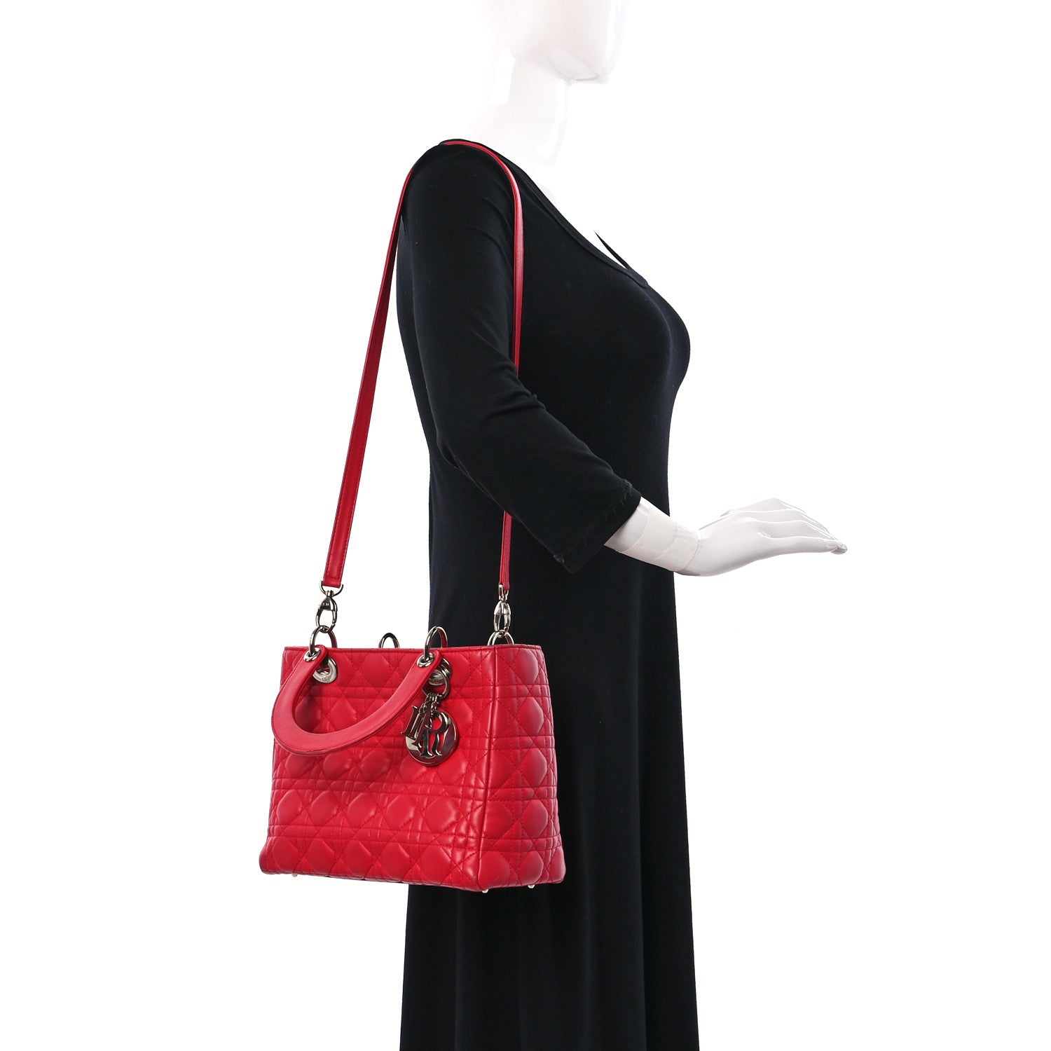 Christian Dior Lambskin Cannage Medium Lady Dior Red 2 of 11