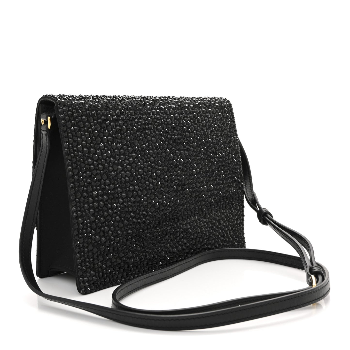 Satin Crystal DG Logo Flap Crossbody Bag Black