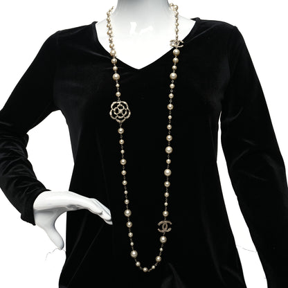 Chanel Pearl Crystal Camellia CC Necklace Gold 2 of 5