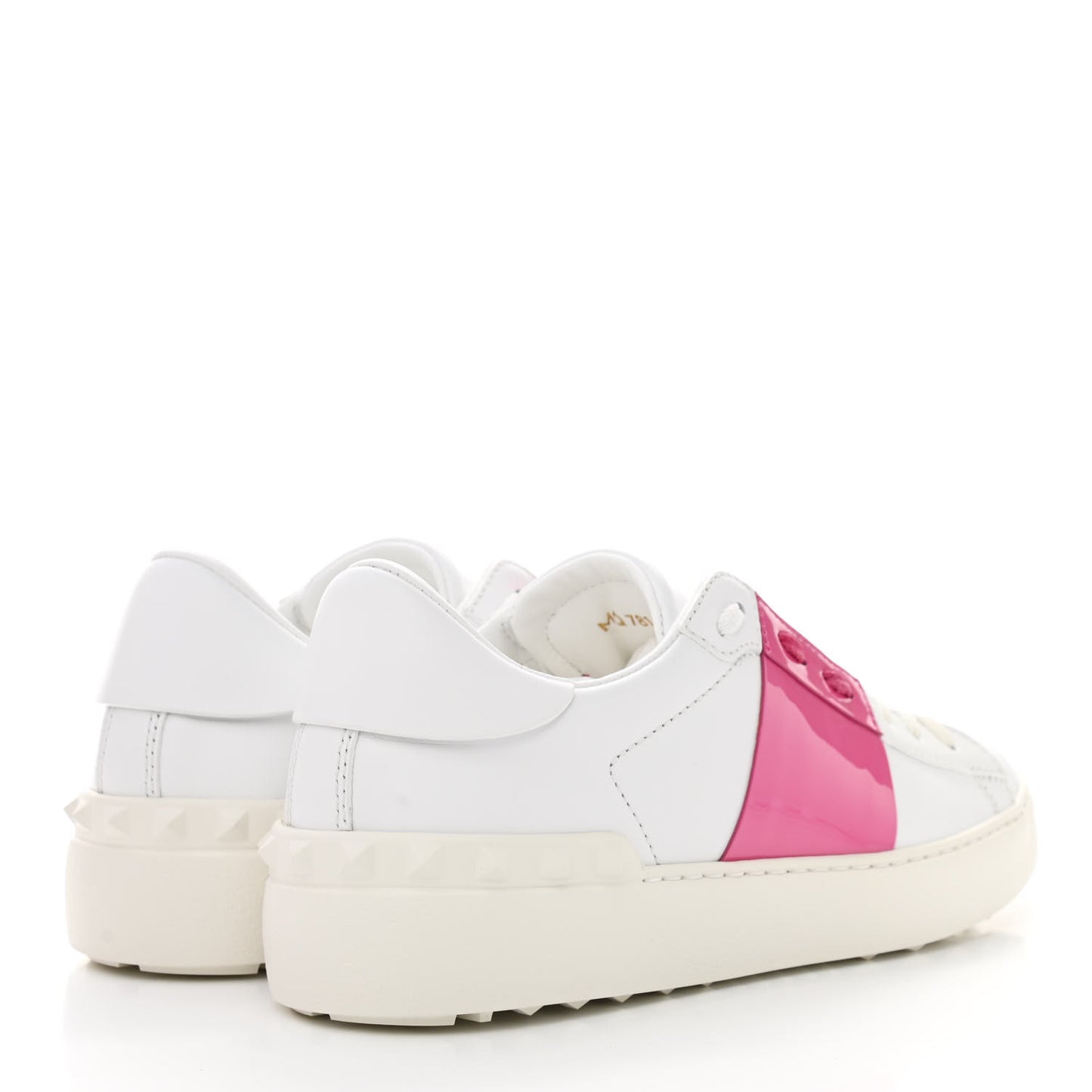 Patent Calfskin Womens Rockstud Open Sneakers 37 White Pink Orchid