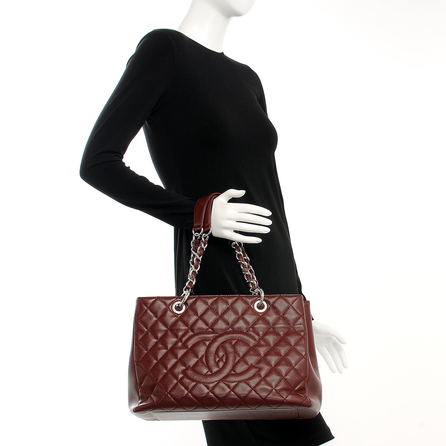 Caviar Quilted Grand Shopping Tote GST Dark Burgundy