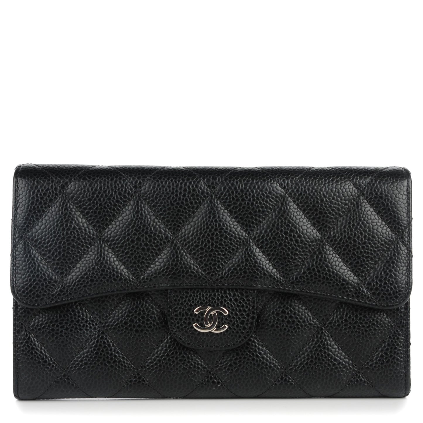 Caviar Quilted Large Flap Wallet Black