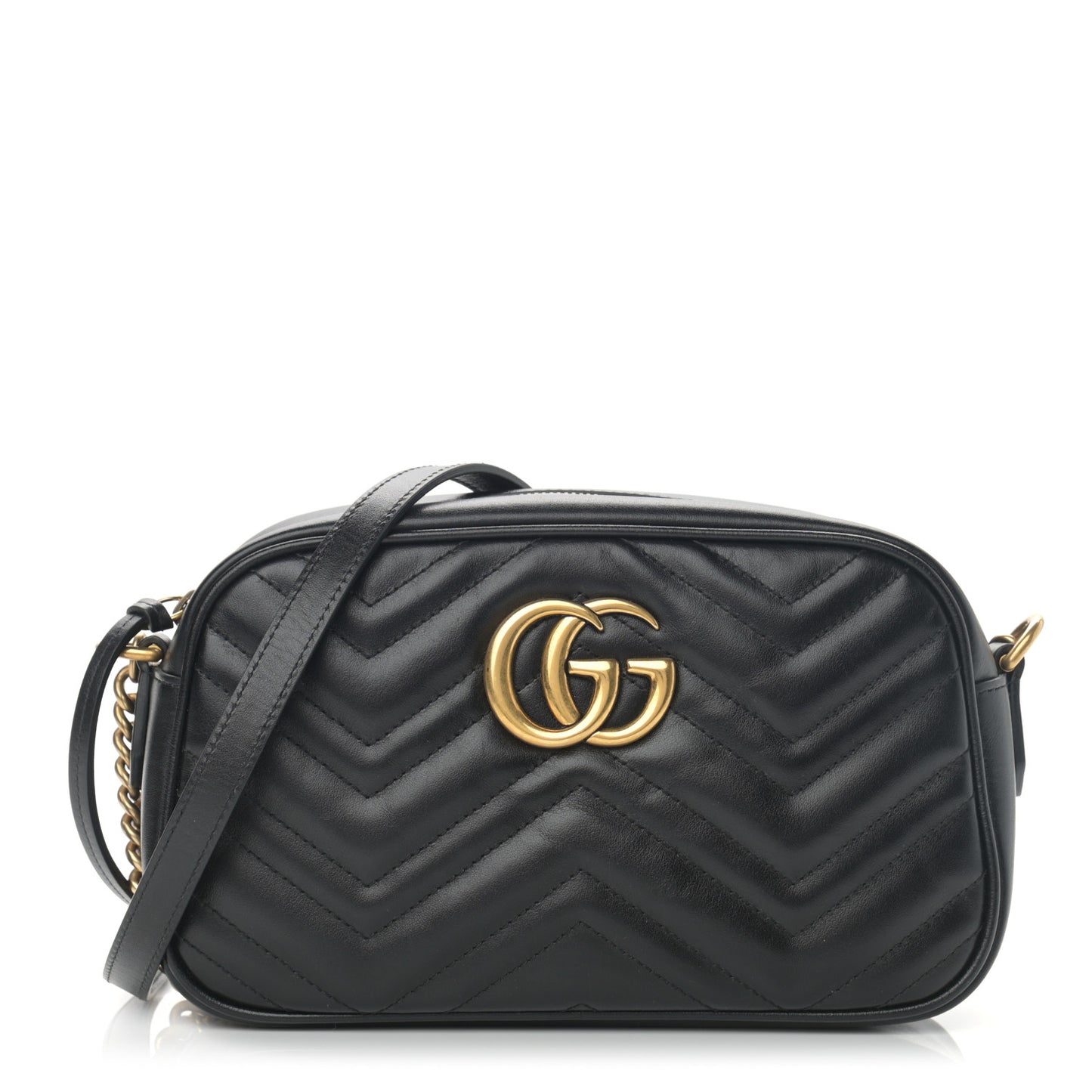 Calfskin Matelasse Small GG Marmont Chain Shoulder Bag Black