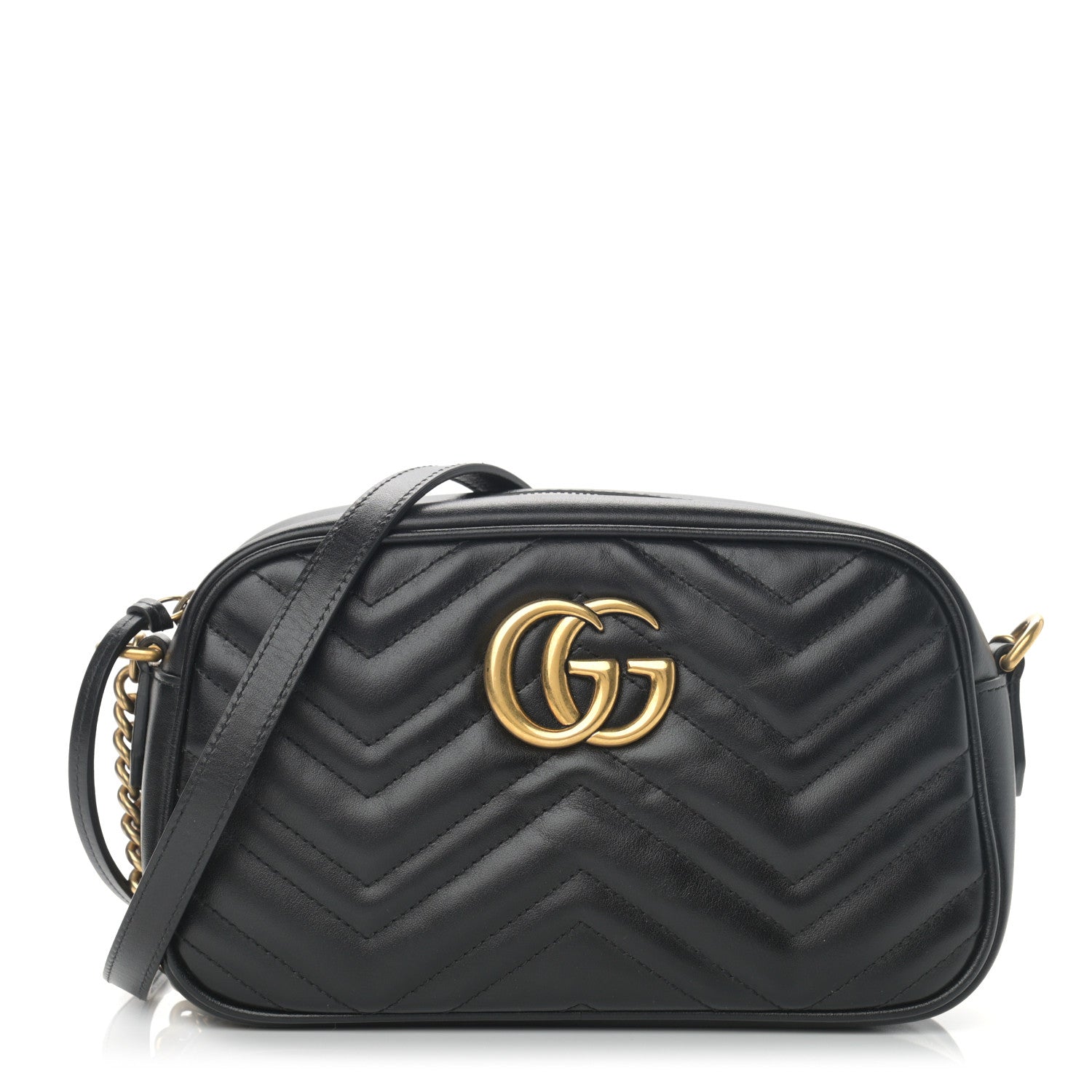Gucci Calfskin Matelasse Small GG Marmont Chain Shoulder Bag Black 1 of 12