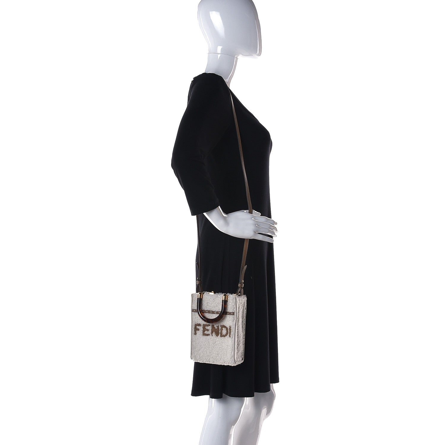 Fendi Shearling Vitello King Plexiglass Logo Mini Fendi Sunshine Shopper Tote White 2 of 16
