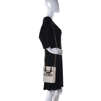 Fendi Shearling Vitello King Plexiglass Logo Mini Fendi Sunshine Shopper Tote White 2 of 16