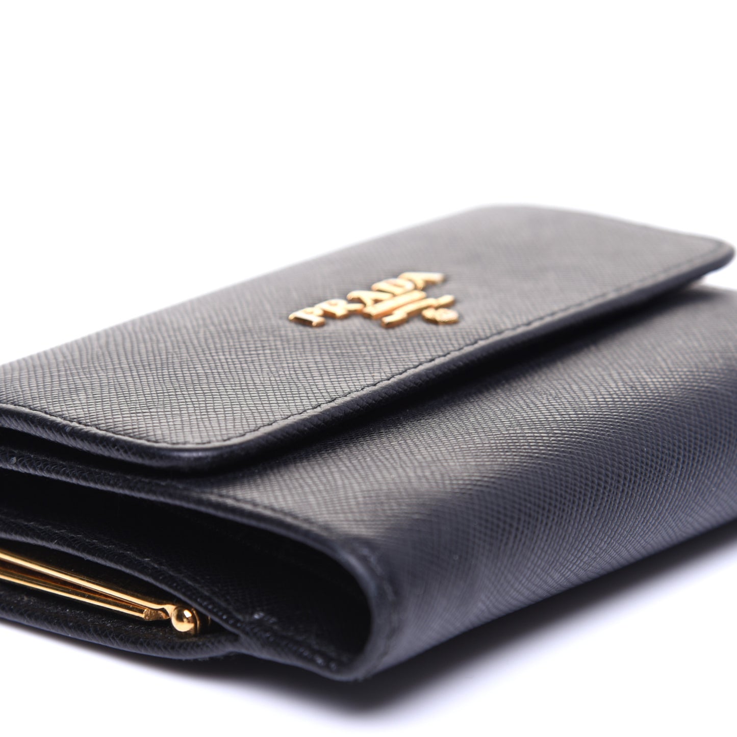 Saffiano Metal Flap Compact Wallet Black