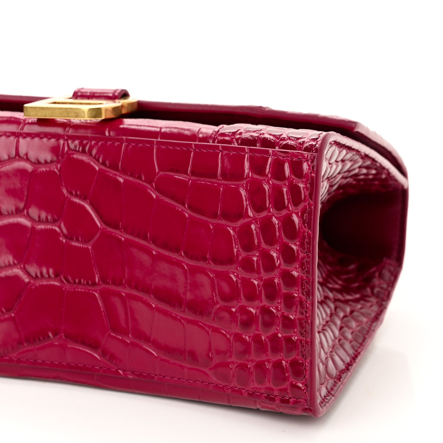 Shiny Calfskin Crocodile Embossed Small Hourglass Top Handle Bag Raspberry