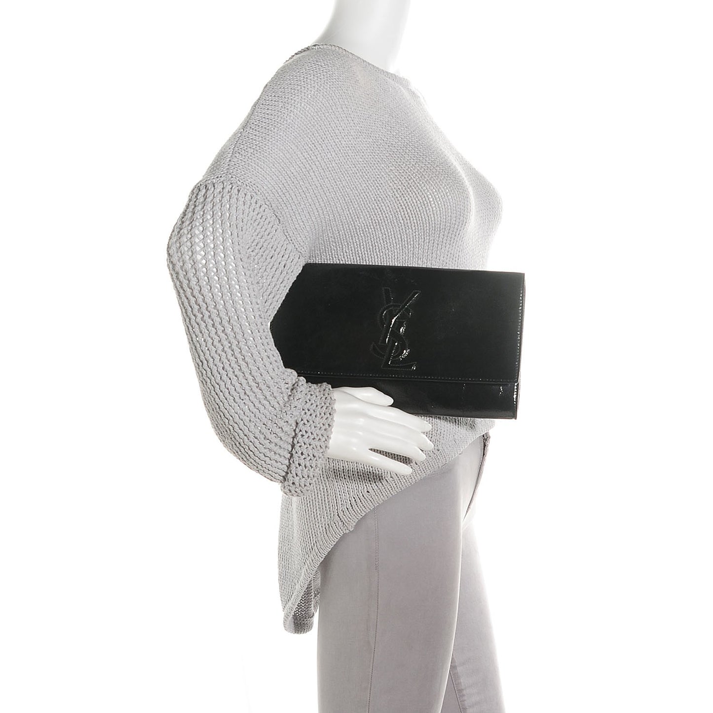 Textured Patent Monogram Large Belle De Jour Clutch Black