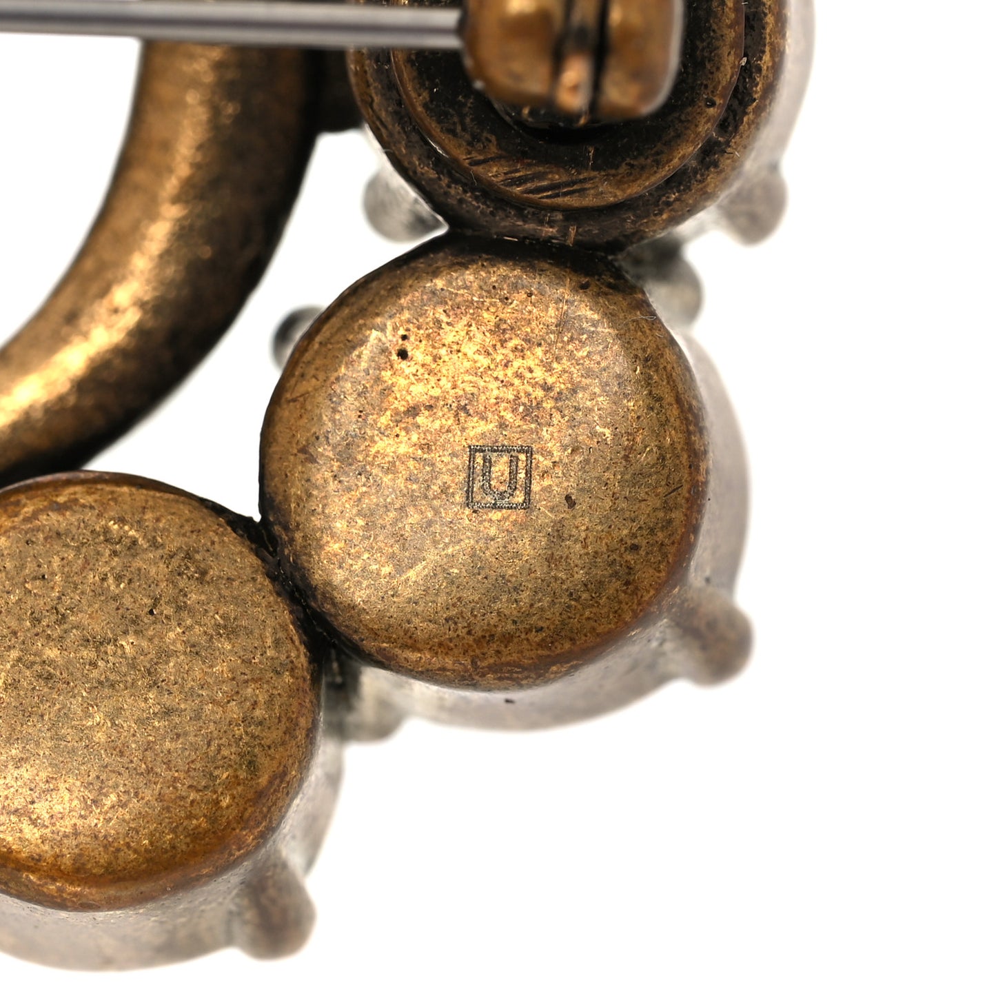 Metal Crystal Double G Brooch Aged Gold