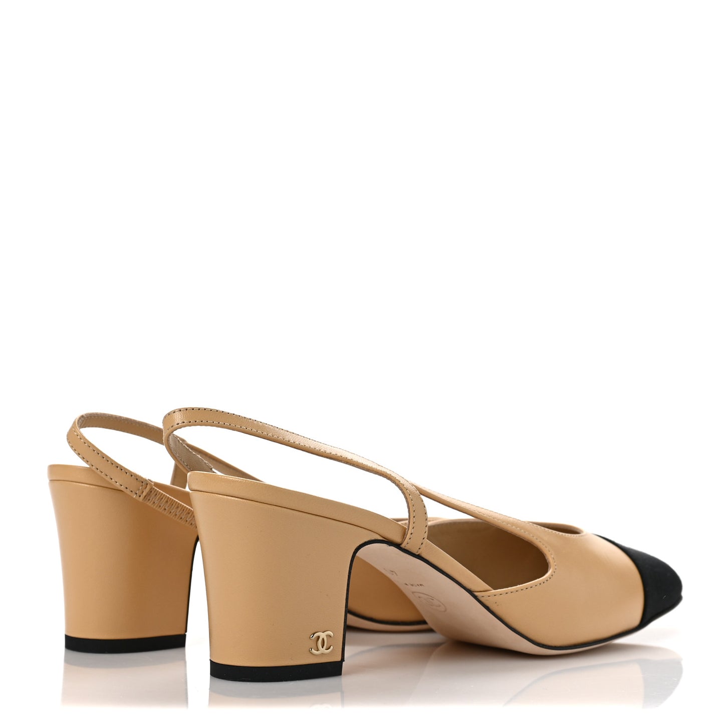 Goatskin Grosgrain Cap Toe CC Slingback Pumps 40 Beige Black