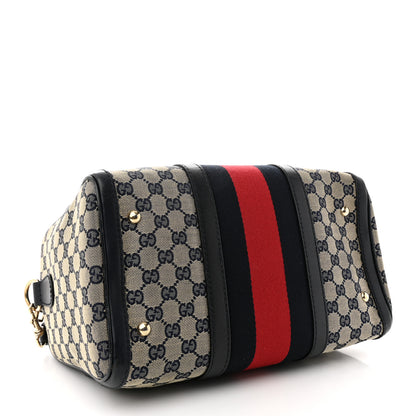 Gucci Monogram Selleria Calfskin Vintage Web Medium Boston Beige Blue 4 of 16
